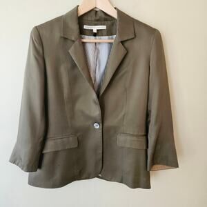 Veronica Beard Silk Single-Button Blazer, Size 1 (US 6/8) Olive Green 3/4 Sleeve